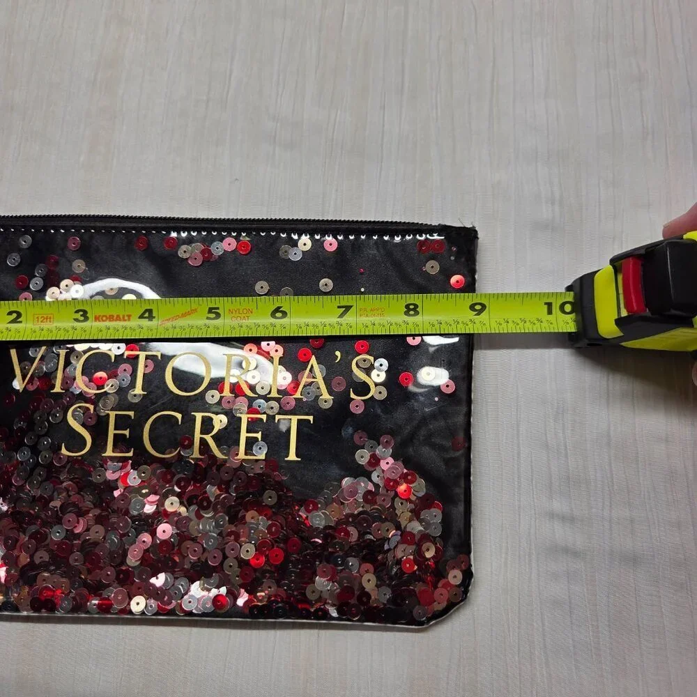 Victoria's Secret Limited Edition Black Sequin Wristlet Cosmetic Makeup Bag 9